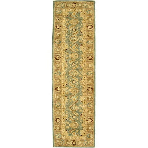 SAFAVIEH Anatolia Sophia Floral Wool Runner Rug, Teal Blue/Taupe, 2'3" x 8'