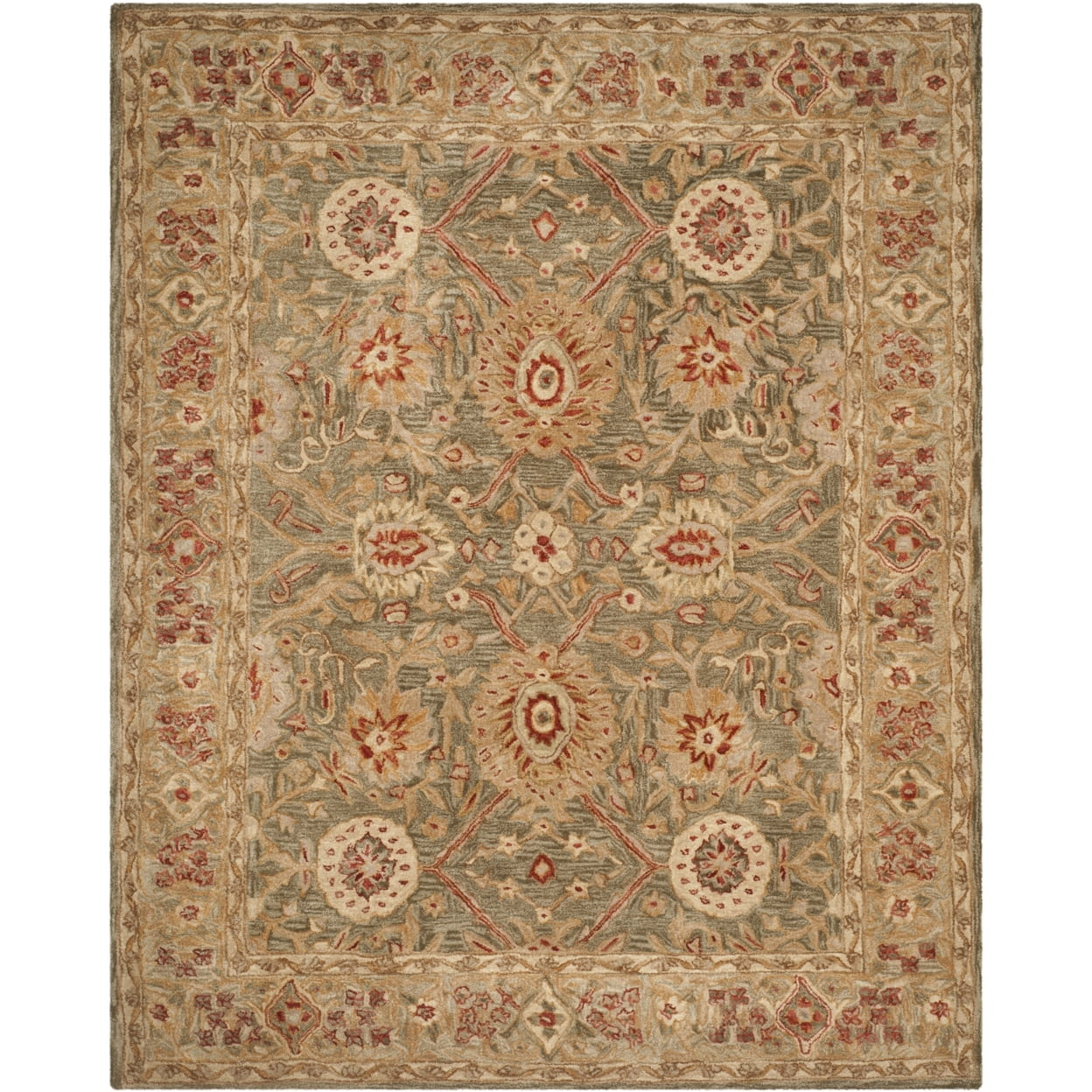 SAFAVIEH Anatolia Trinity Traditional Wool Area Rug, Sage/Ivory, 6' x 9'