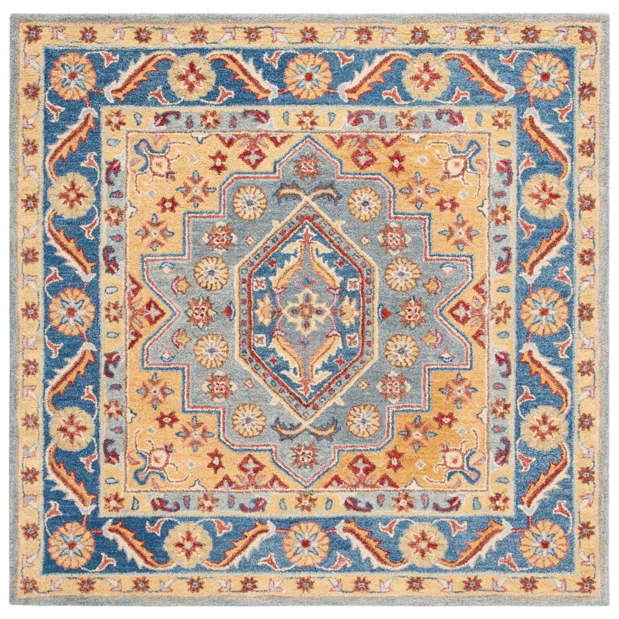 Antiquity AT504 Hand Tufted Area Rug - Blue/Gold - 6'x6' - Safavieh.