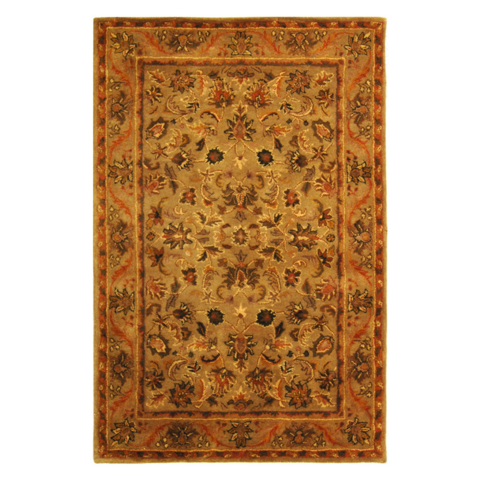 SAFAVIEH Antiquity Carmella Floral Bordered Wool Area Rug, Olive/Gold, 7'6" x 9'6"
