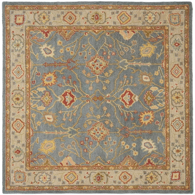 SAFAVIEH Antiquity Chanelle Traditional Wool Area Rug, Blue/Ivory, 8' x 8' Square