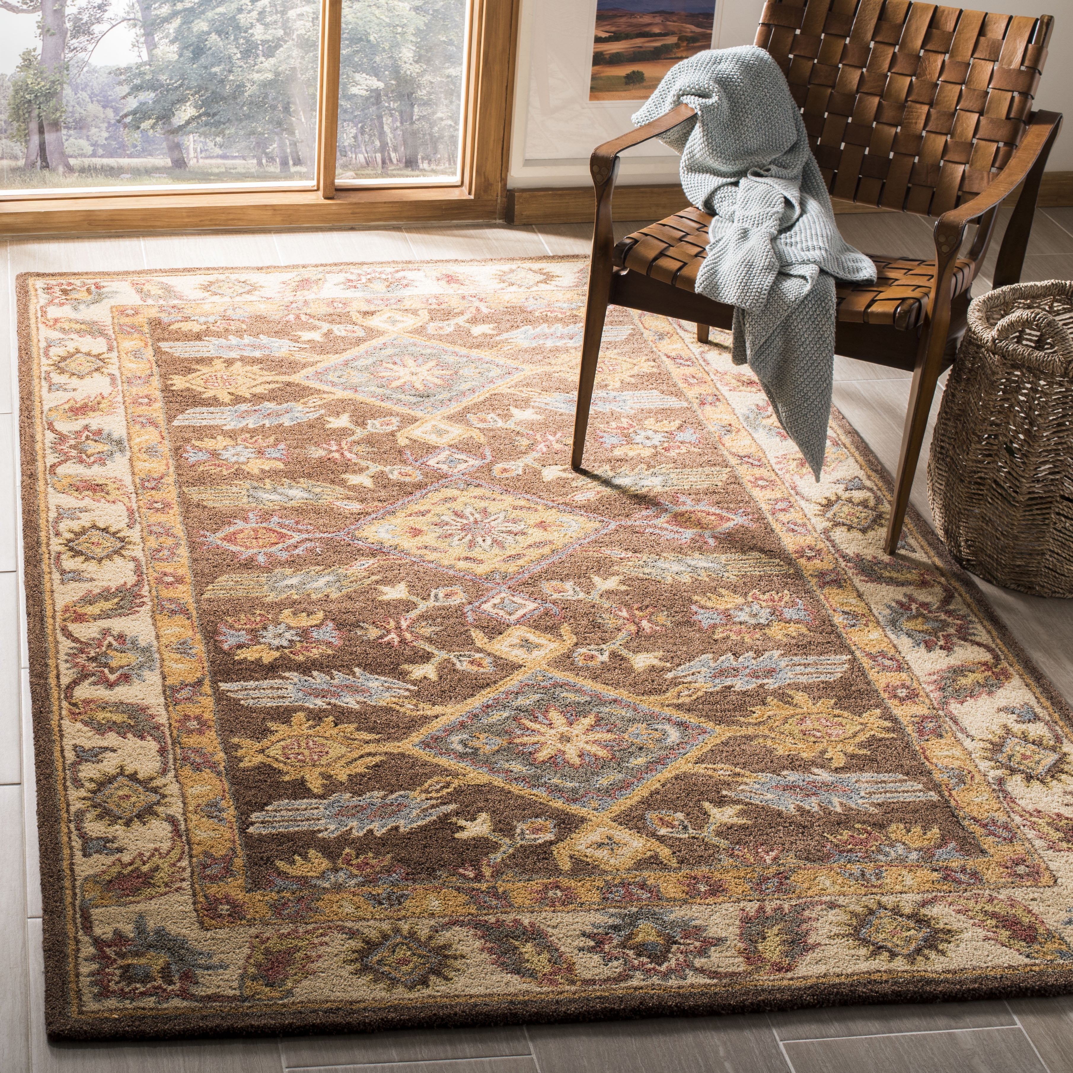 Antiquity AT502 Hand Tufted Area Rug - Dark Brown/Ivory - 6'x6' - Safavieh.