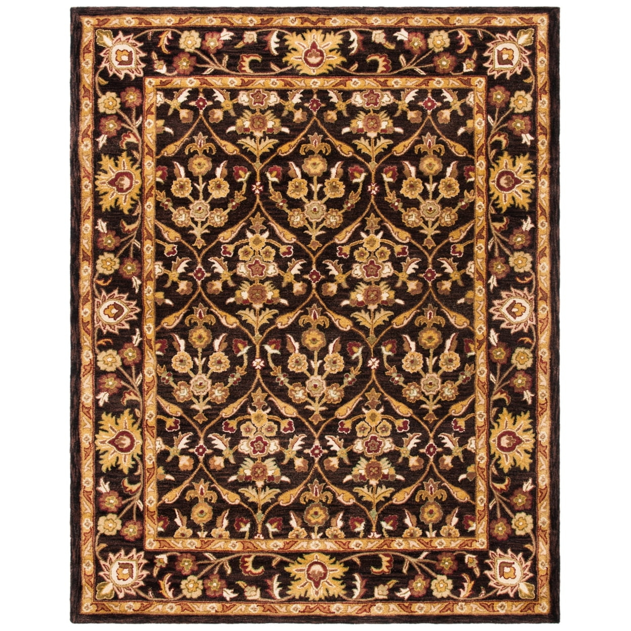 SAFAVIEH Antiquity Francine Floral Bordered Wool Area Rug, Dark Plum/Gold, 6' x 9'