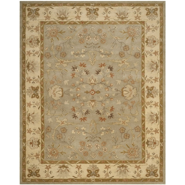 SAFAVIEH Antiquity Georgene Floral Bordered Wool Runner Rug, Light Grey/Beige, 2'3" x 8'