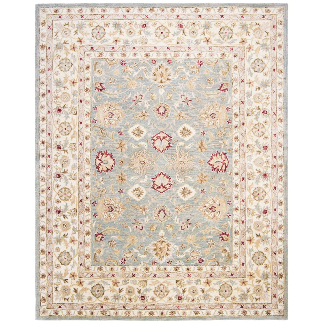 SAFAVIEH Antiquity Lorraine Floral Bordered Wool Area Rug, Grey Blue/Beige, 12' x 15'