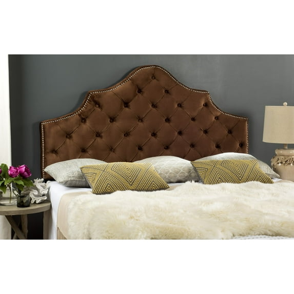 SAFAVIEH Arebelle Rustic Glam Tufted Headboard with Nail Heads, King, Chocolate
