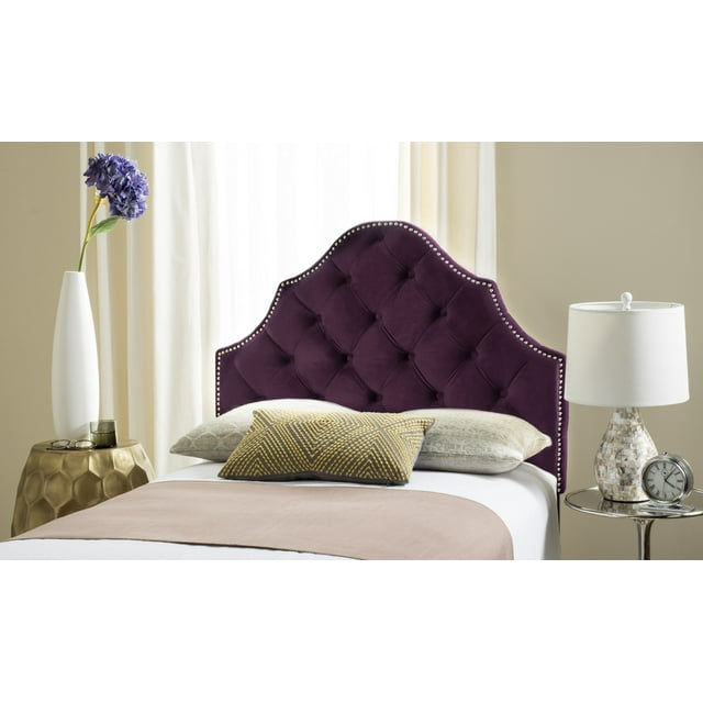 SAFAVIEH Arebelle Rustic Glam Tufted Headboard with Nail Heads, Twin, Aubergine