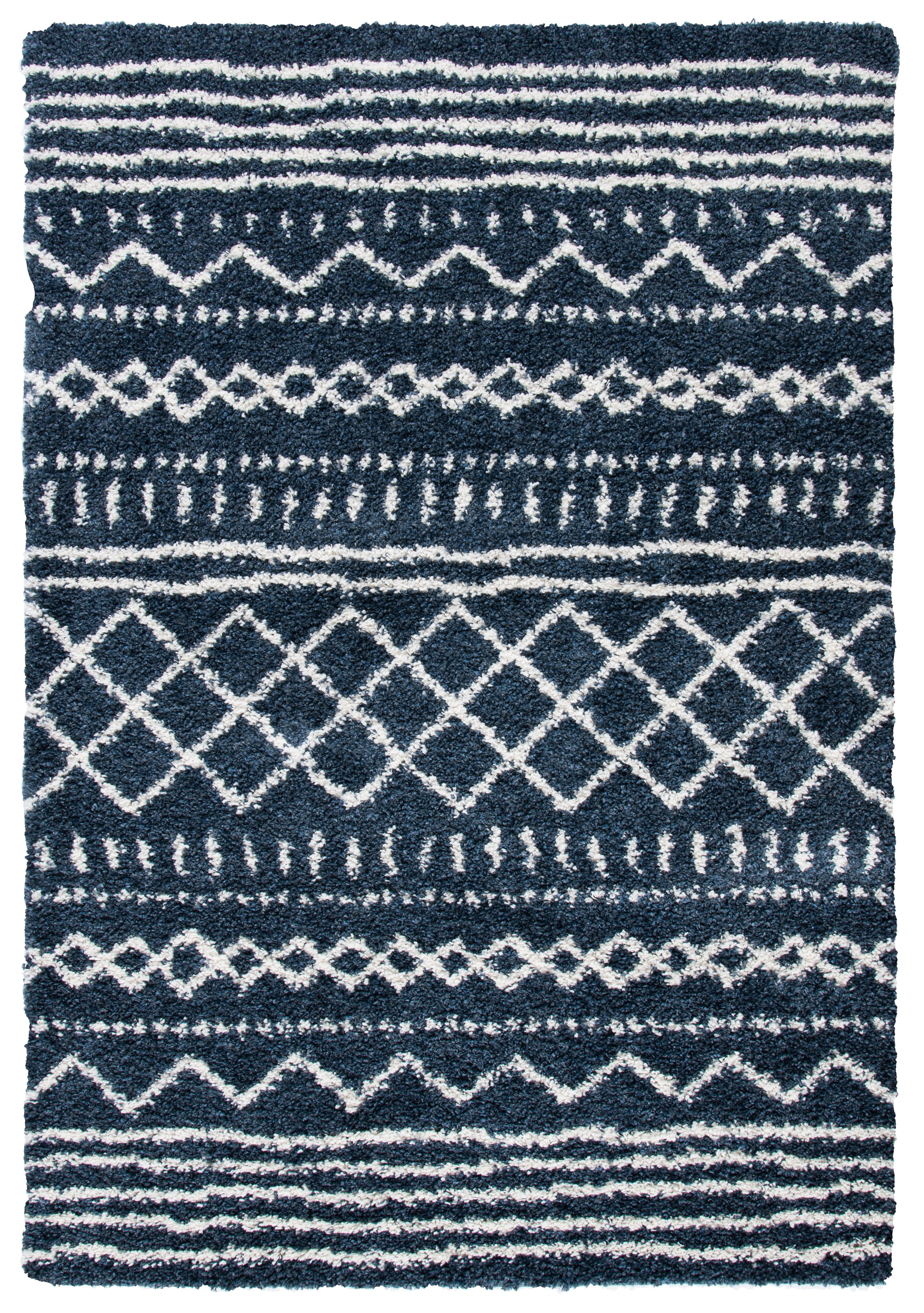 SAFAVIEH Arizona Teagan Geometric Shag Area Rug, Slate Blue/Ivory, 5'1" x 7'6"