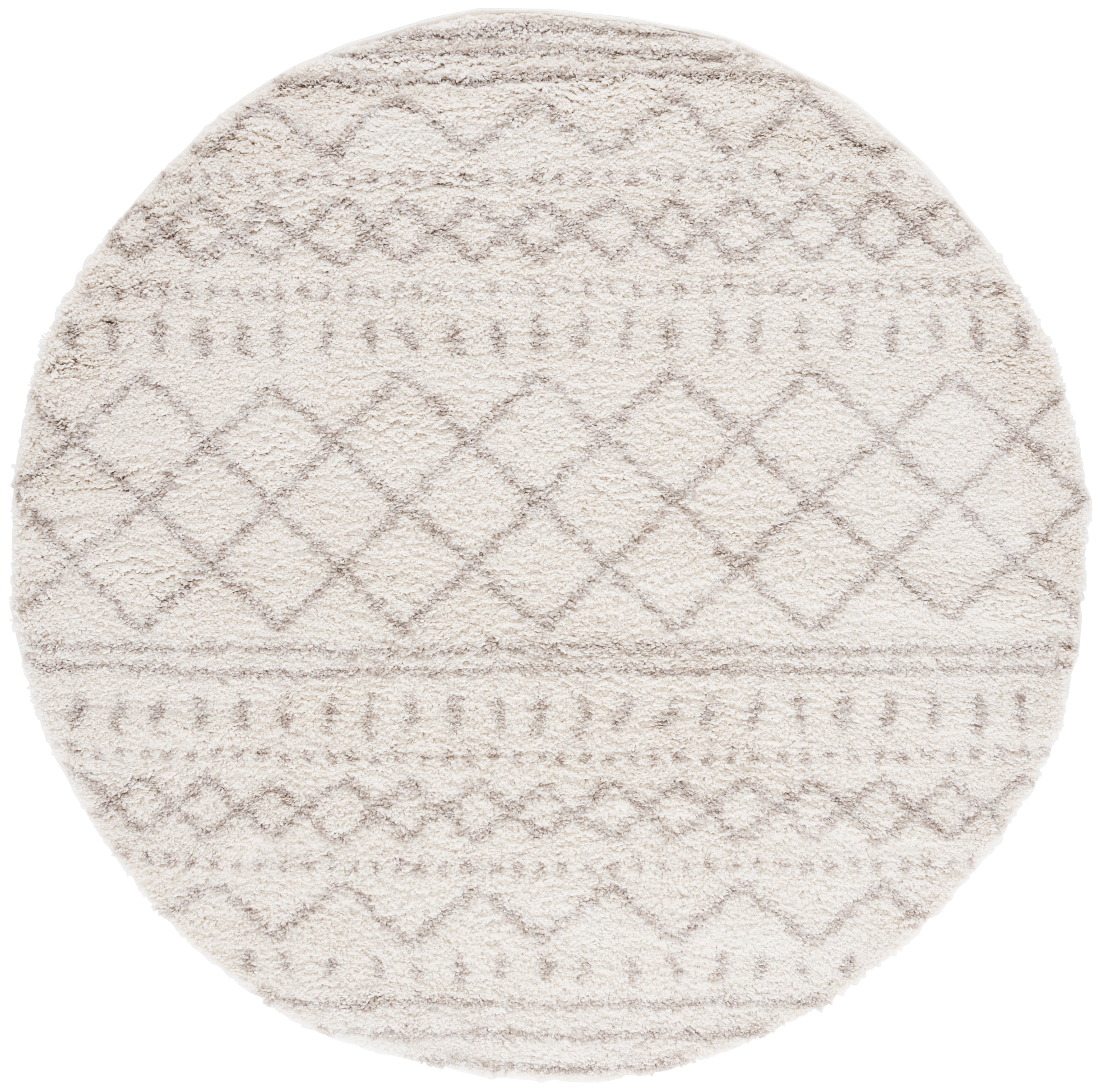 SAFAVIEH Arizona Teagan Geometric Shag Area Rug, Ivory/Beige, 8' x 8' Round