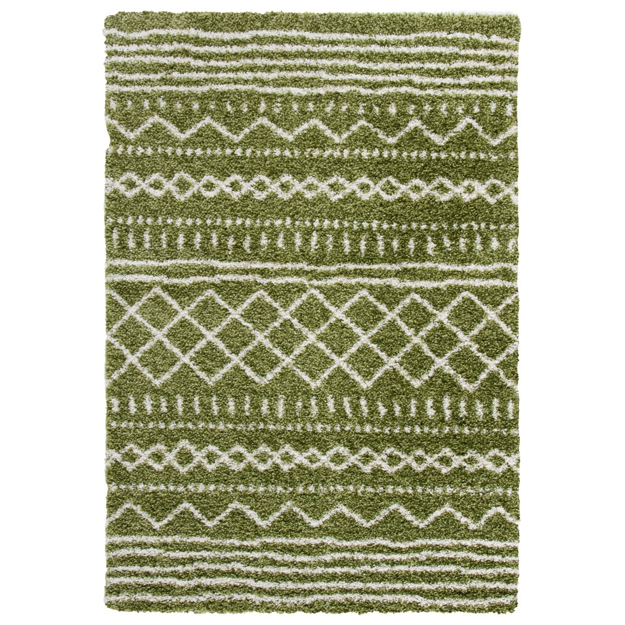 SAFAVIEH Arizona Teagan Geometric Shag Area Rug, Green/Ivory, 4' x 6'