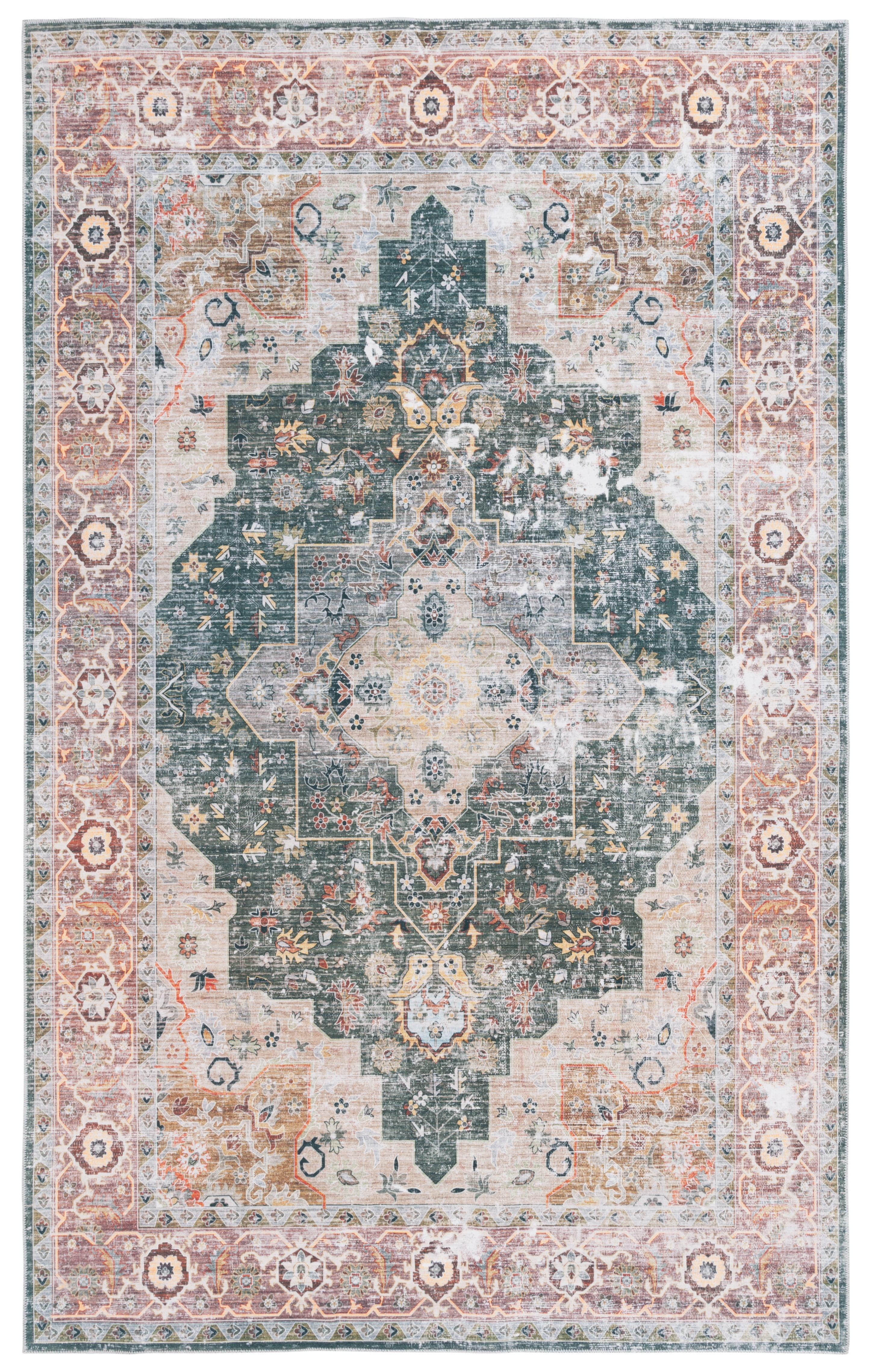 SAFAVIEH Arizona Shirley Oriental Machine Washable Area Rug, Green/Light Brown, 2'3" x 4'