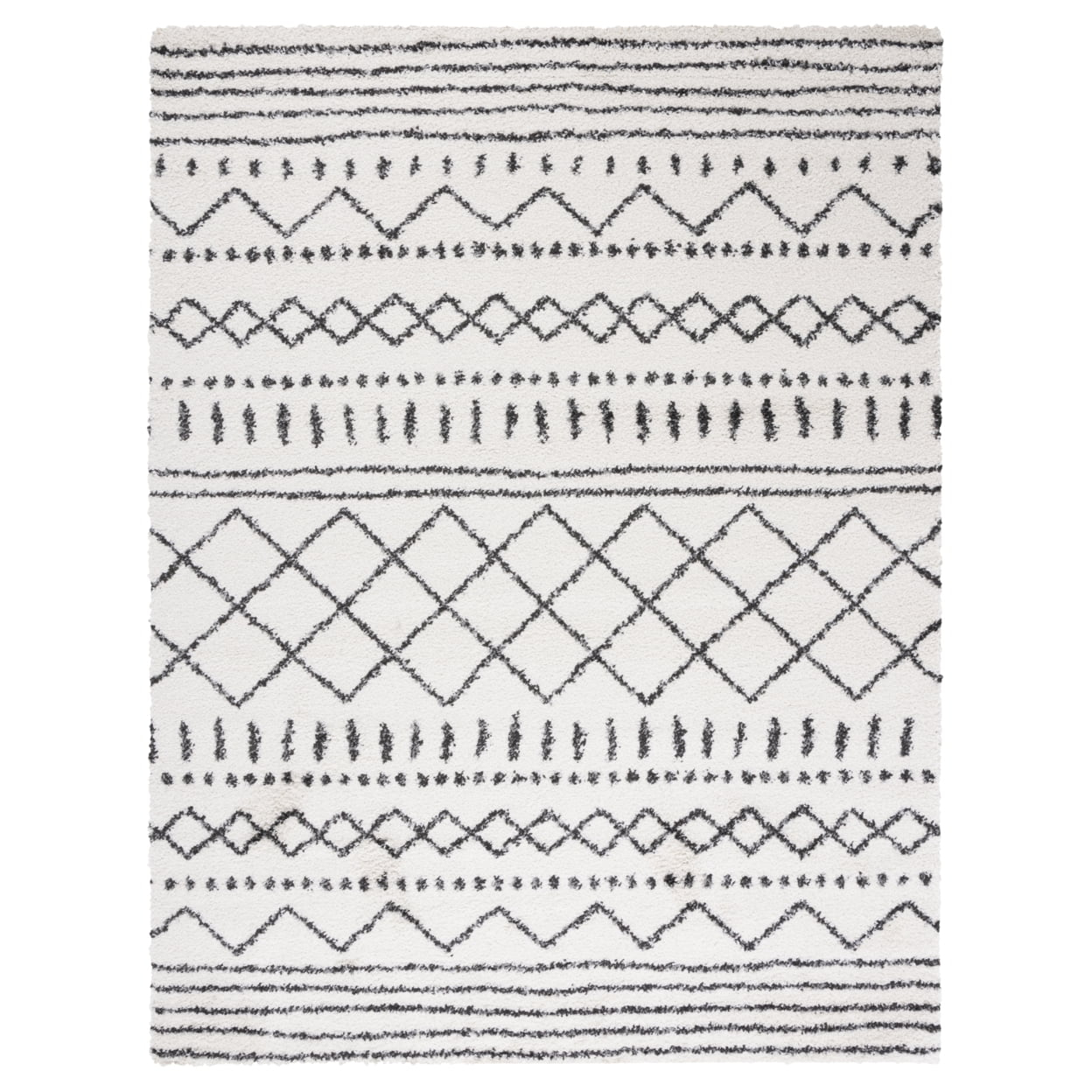 SAFAVIEH Arizona Teagan Geometric Shag Area Rug, Ivory/Black, 6'7" x 6'7" Square