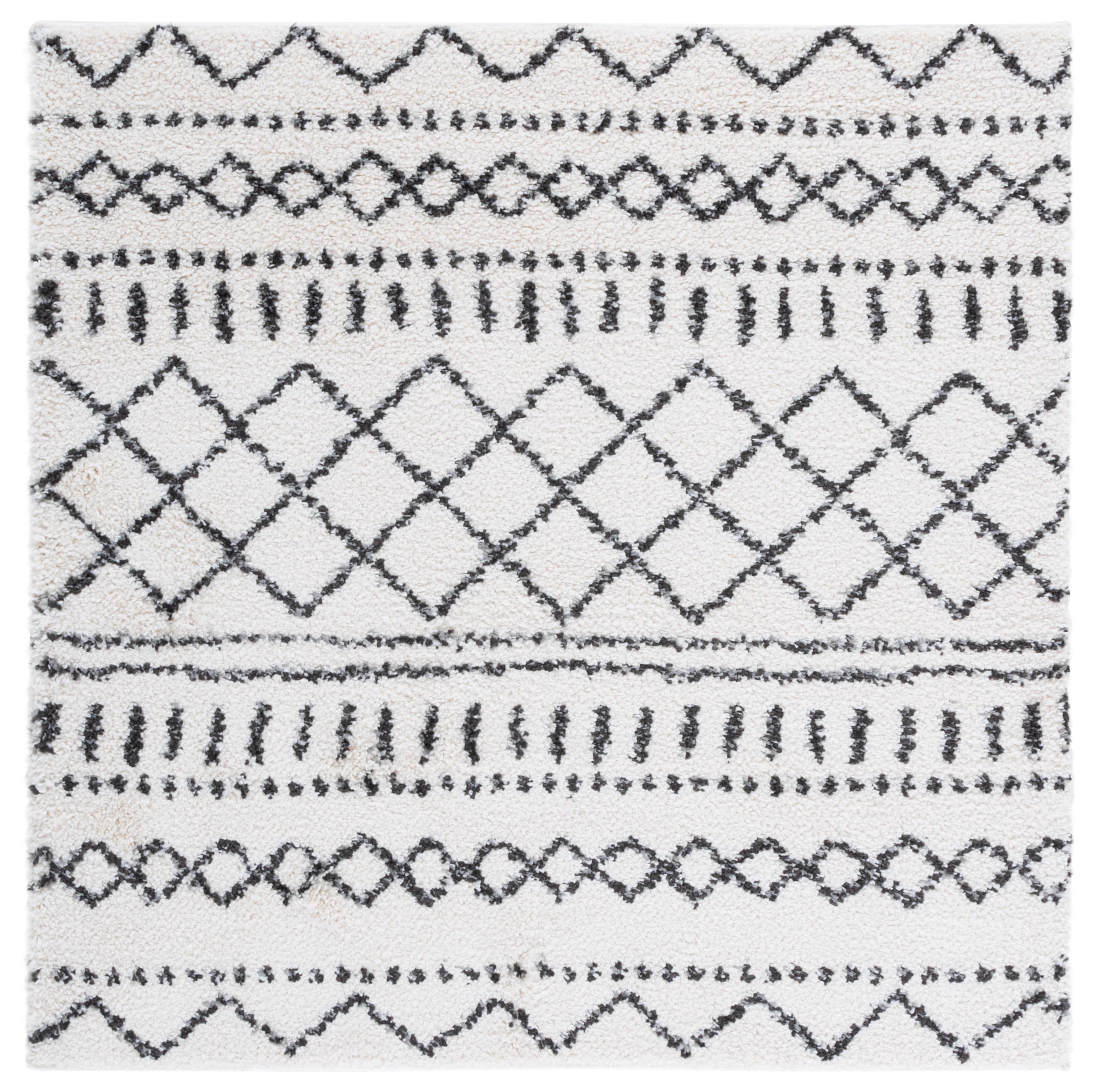 SAFAVIEH Arizona Teagan Geometric Shag Area Rug, Ivory/Black, 6'7" x 6'7" Square