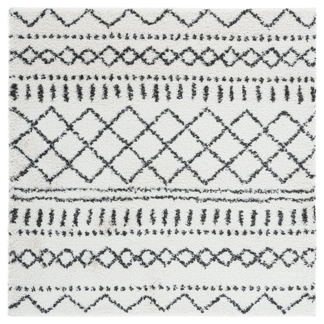 SAFAVIEH Arizona Teagan Geometric Shag Area Rug, Ivory/Black, 6'7" x 6'7" Square