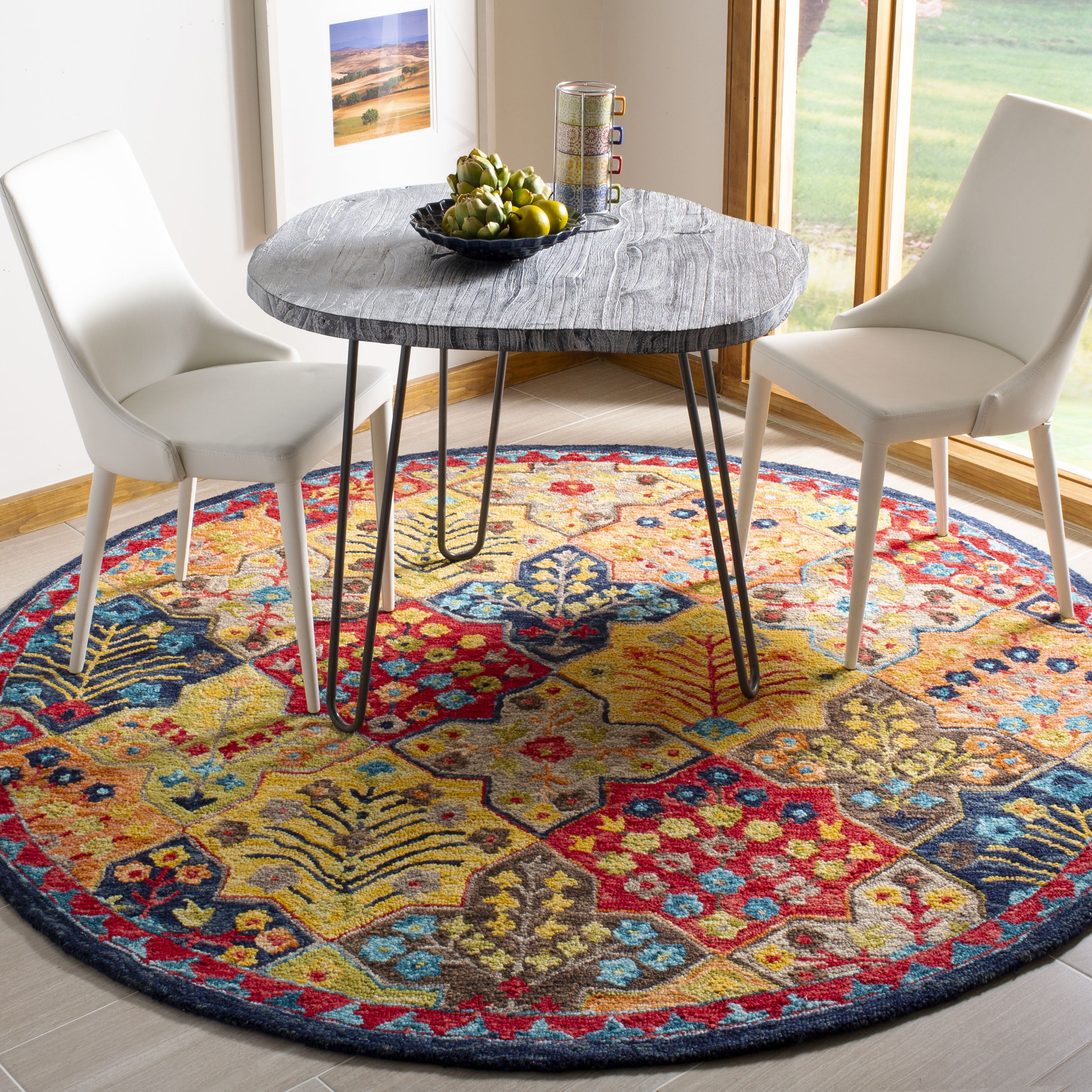 Aspen APN514 Hand Tufted Area Rug - Blue/Orange - 7' X 7' Round - Safavieh.