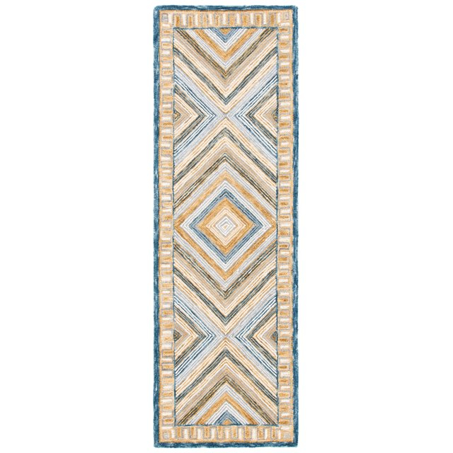 SAFAVIEH Aspen Caitriona Geometric Diamonds Wool Runner Rug, Navy/Gold, 2'3" x 9'