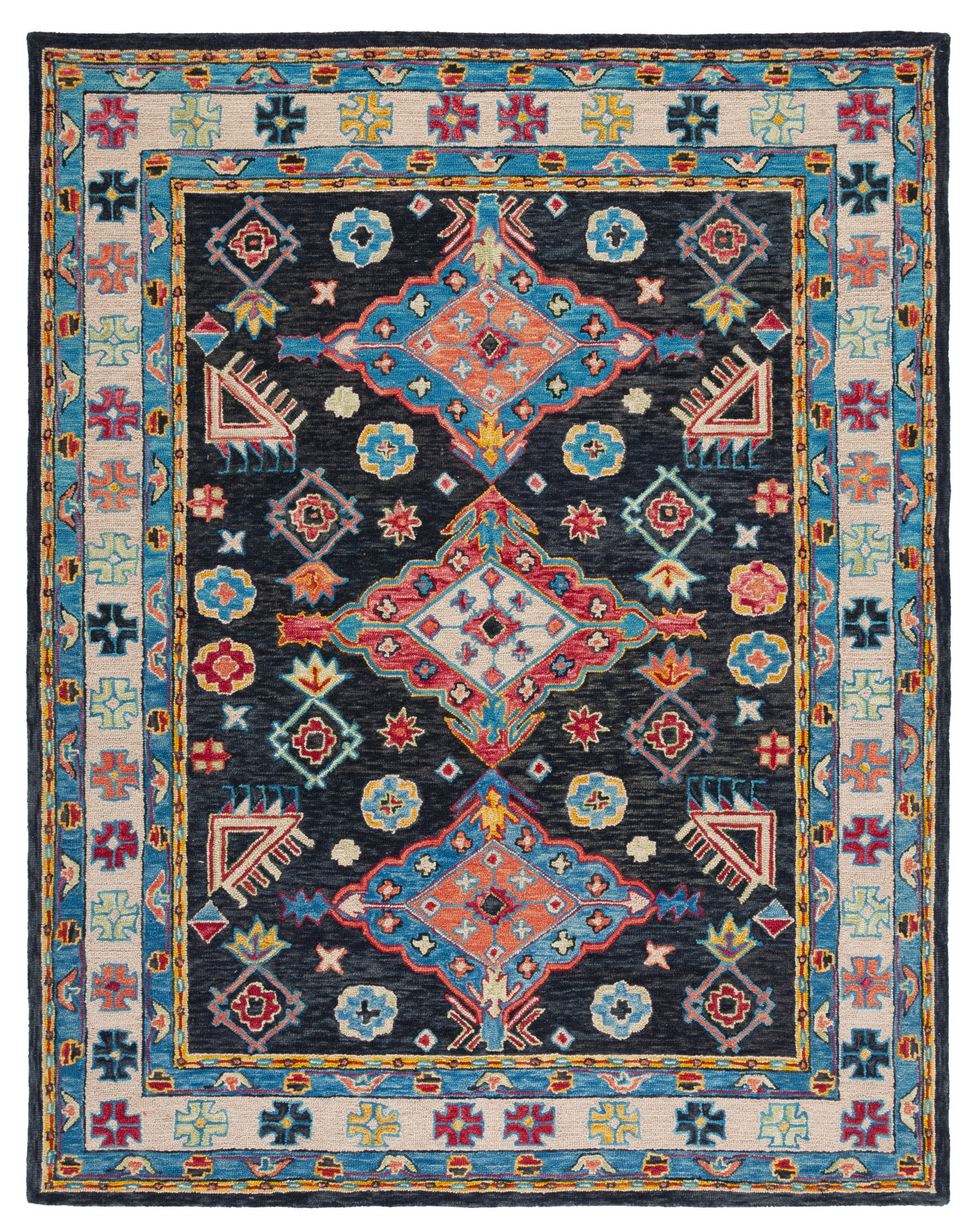 SAFAVIEH Aspen Ermintrude Floral Bordered Wool Area Rug, Charcoal/Blue, 11' x 15'