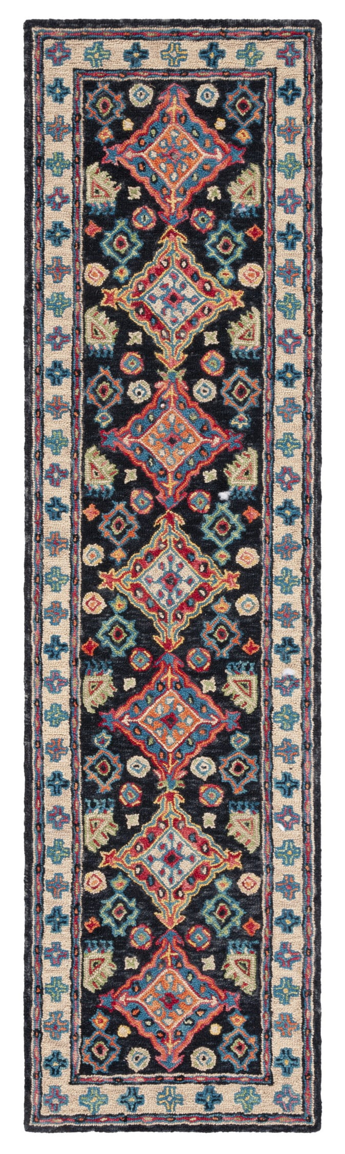 SAFAVIEH Aspen Ermintrude Floral Bordered Wool Runner Rug, Charcoal/Blue, 2'3" x 13'