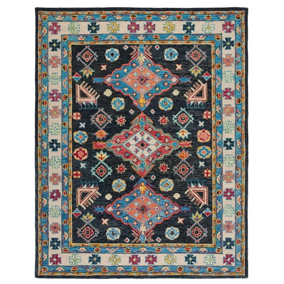 SAFAVIEH Aspen Ermintrude Geometric Wool Area Rug, Charcoal/Blue, 10' x 14'