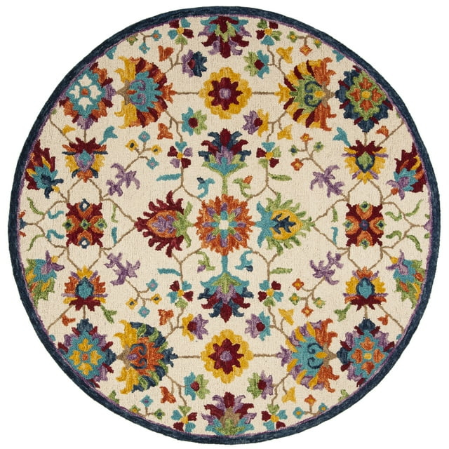 SAFAVIEH Aspen Giles Floral Wool Area Rug, Ivory/Blue, 5' x 5' Round