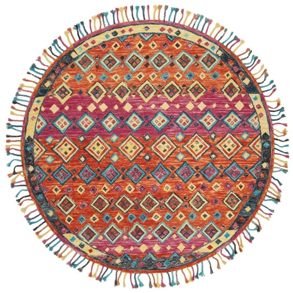 SAFAVIEH Aspen Jake Southwestern Wool Area Rug, Orange/Fuchsia, 10' x 10' Round