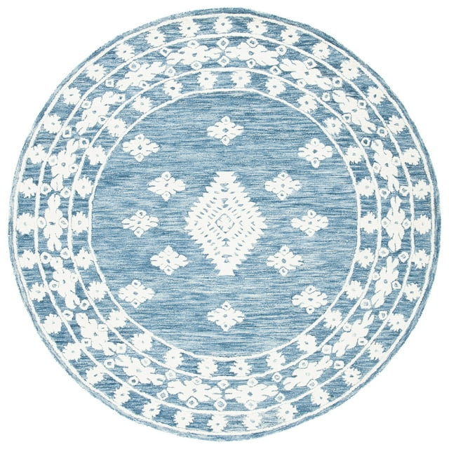SAFAVIEH Aspen Kerry Geometric Area Rug, Blue/Ivory, 7' x 7' Round