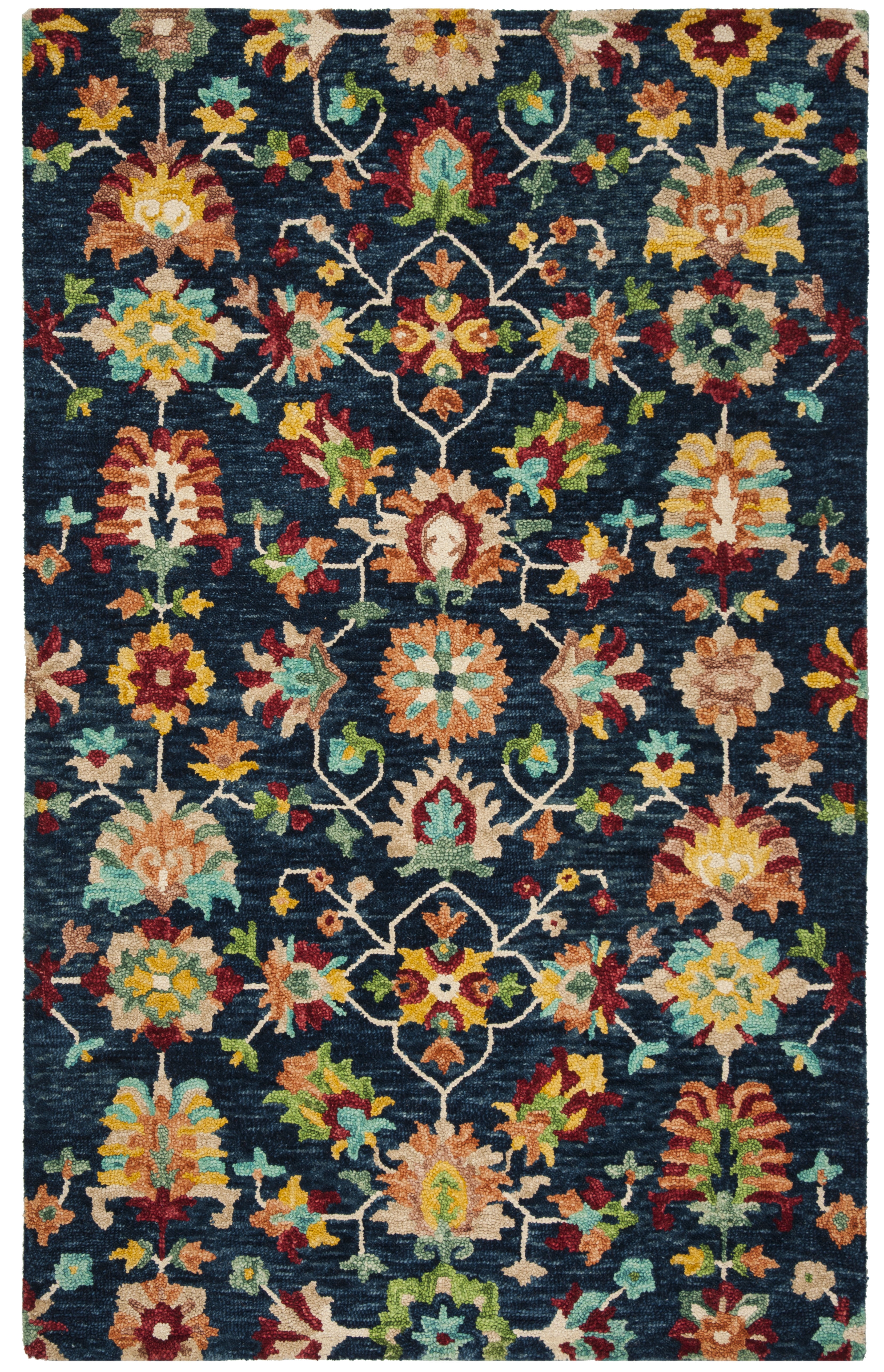 SAFAVIEH Aspen Magdalena Floral Bordered Wool Area Rug, Navy/Red, 6' x 9'