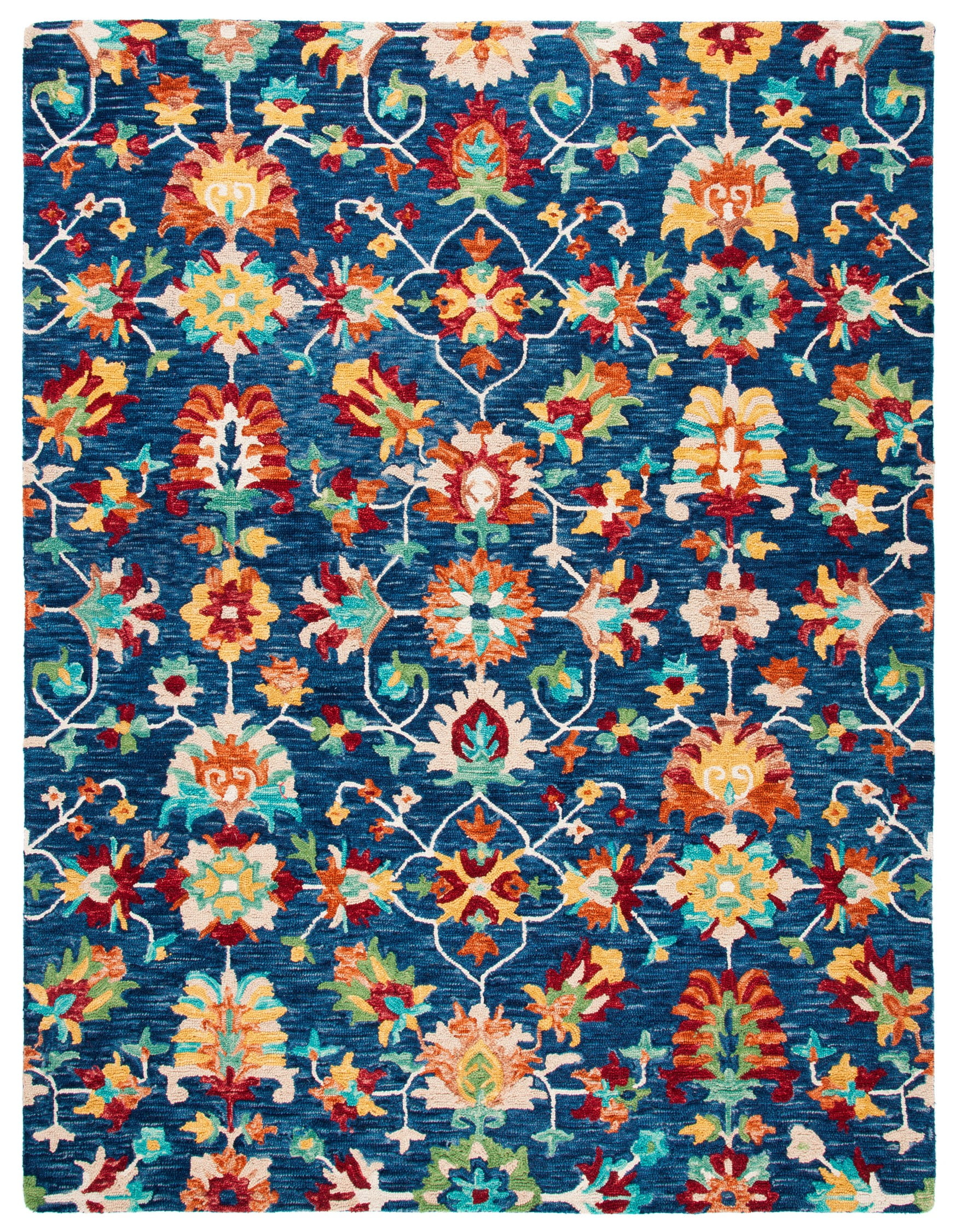 SAFAVIEH Aspen Magdalena Floral Bordered Wool Area Rug, Navy/Red, 9' x 12'