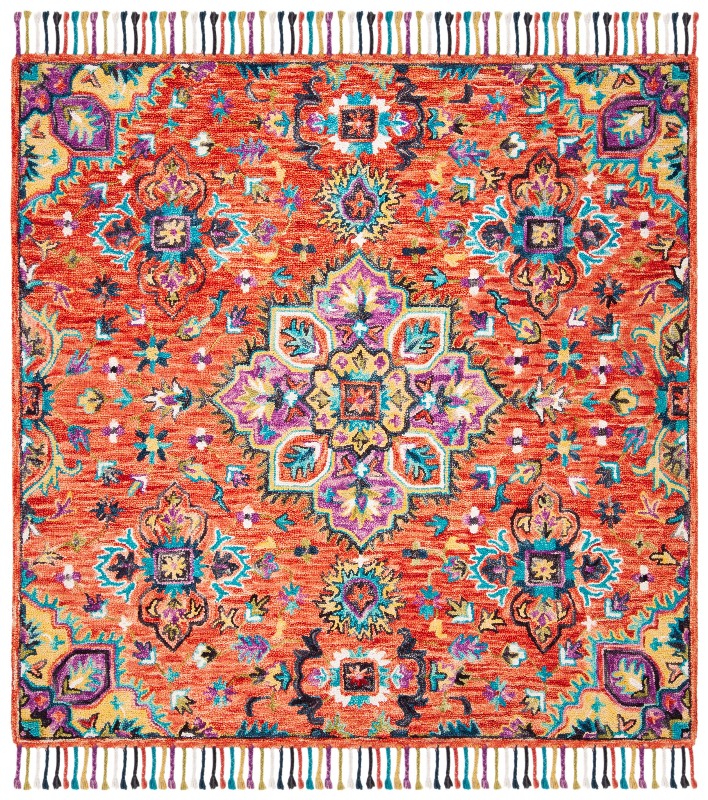 SAFAVIEH Aspen Nikeisha Geometric Floral Wool Area Rug, Red/Gold, 5' x 5' Square