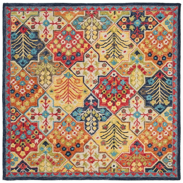 Aspen APN514 Hand Tufted Area Rug - Blue/Orange - 5'x5' - Safavieh.