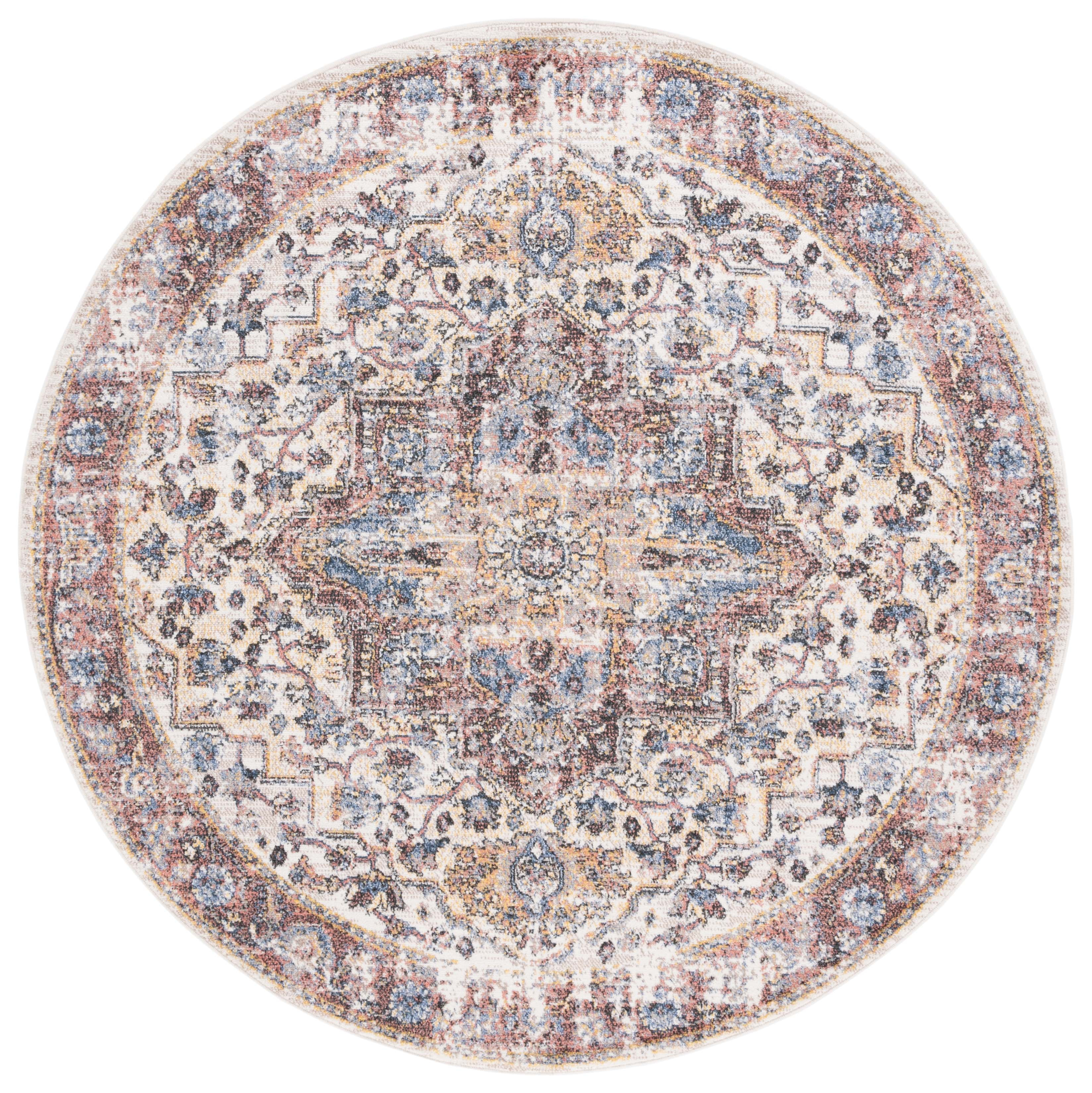 SAFAVIEH Astoria Darwin Oriental Area Rug, Ivory/Blue Rust, 6'7" x 6'7" Round
