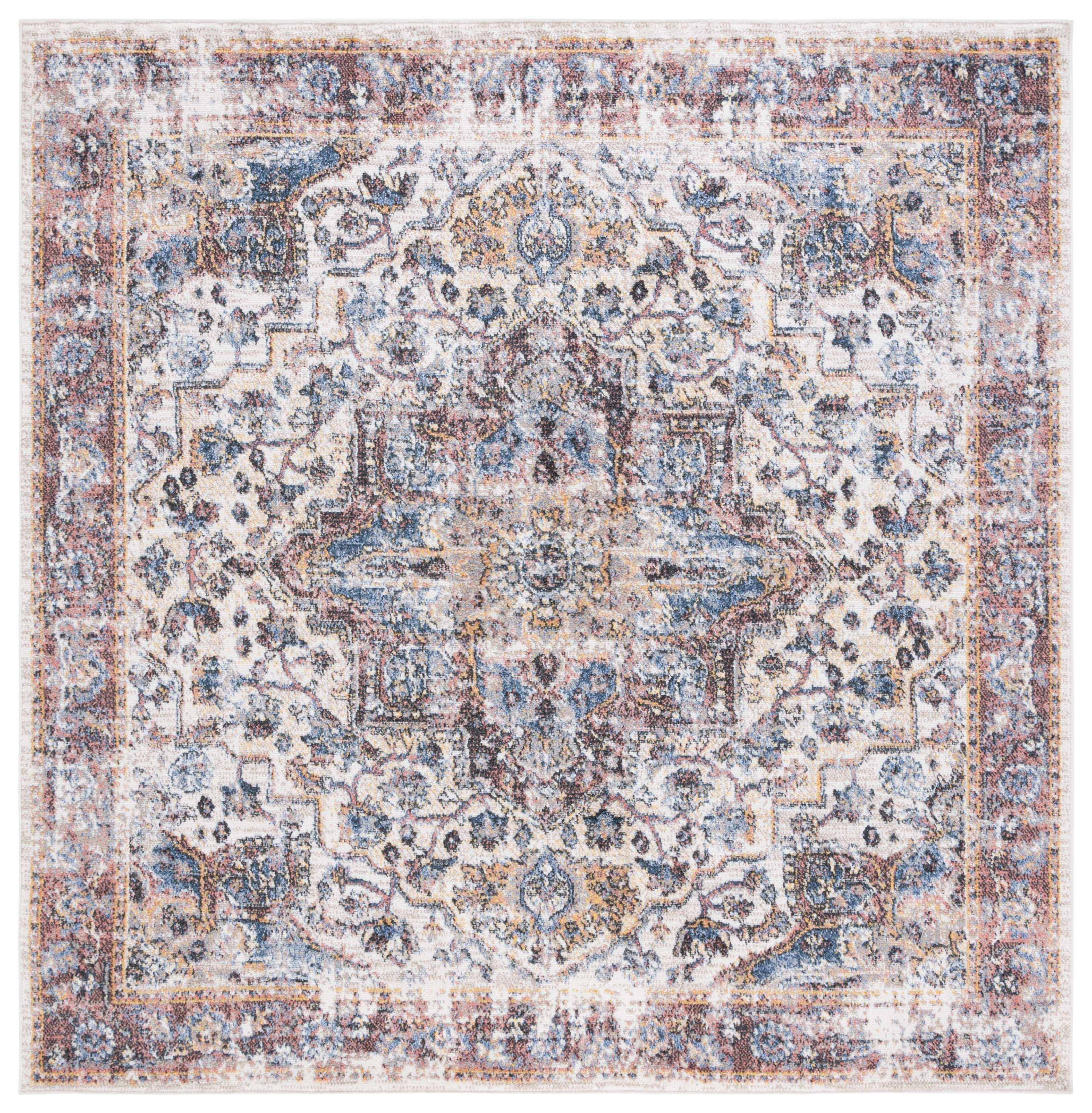 SAFAVIEH Astoria Darwin Traditional Area Rug, Ivory/Blue Rust, 6'7" x 6'7" Square