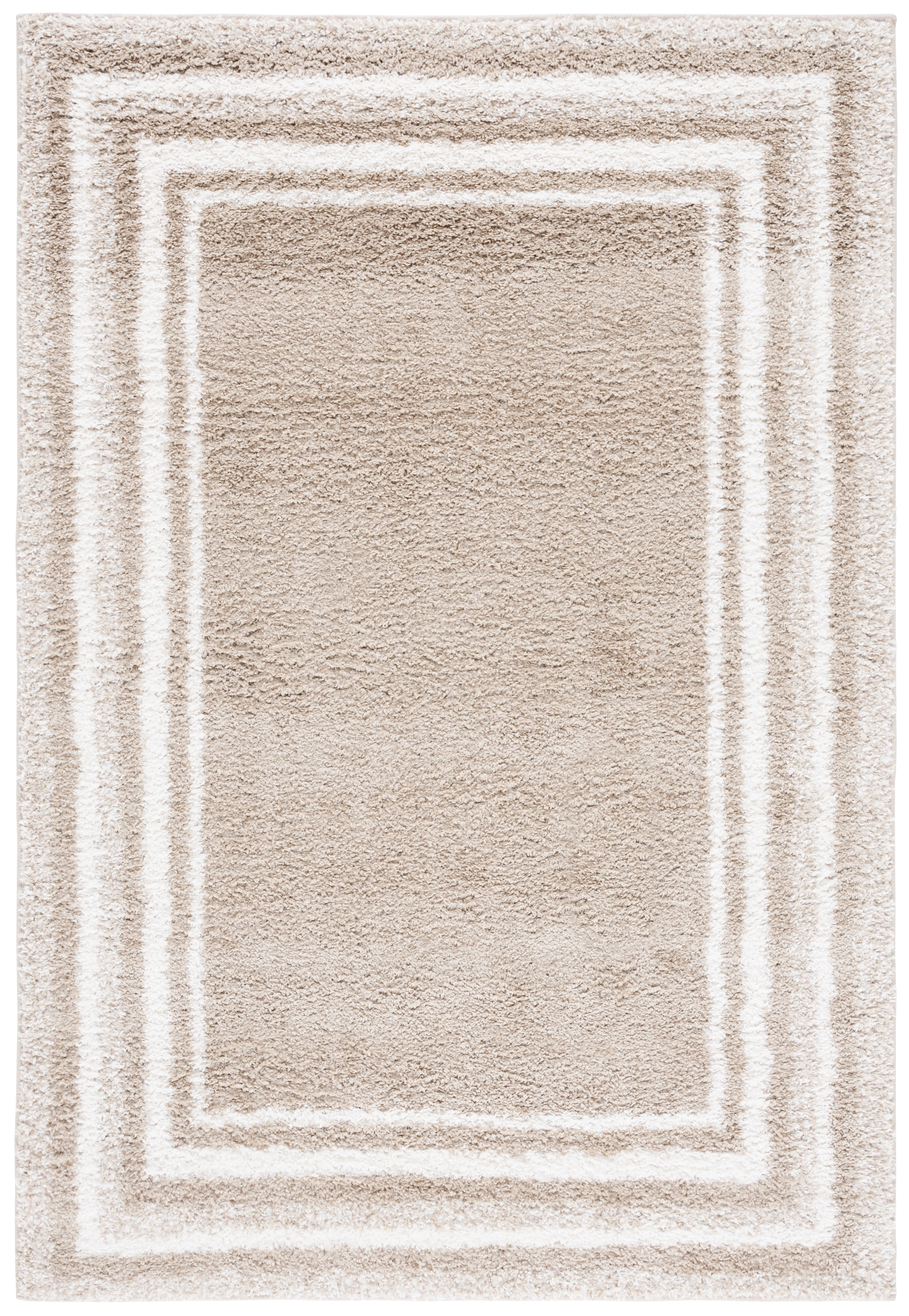 SAFAVIEH Border & Stripe Hyram Bordered Shag Area Rug, Beige/Ivory, 5'3" x 7'6"