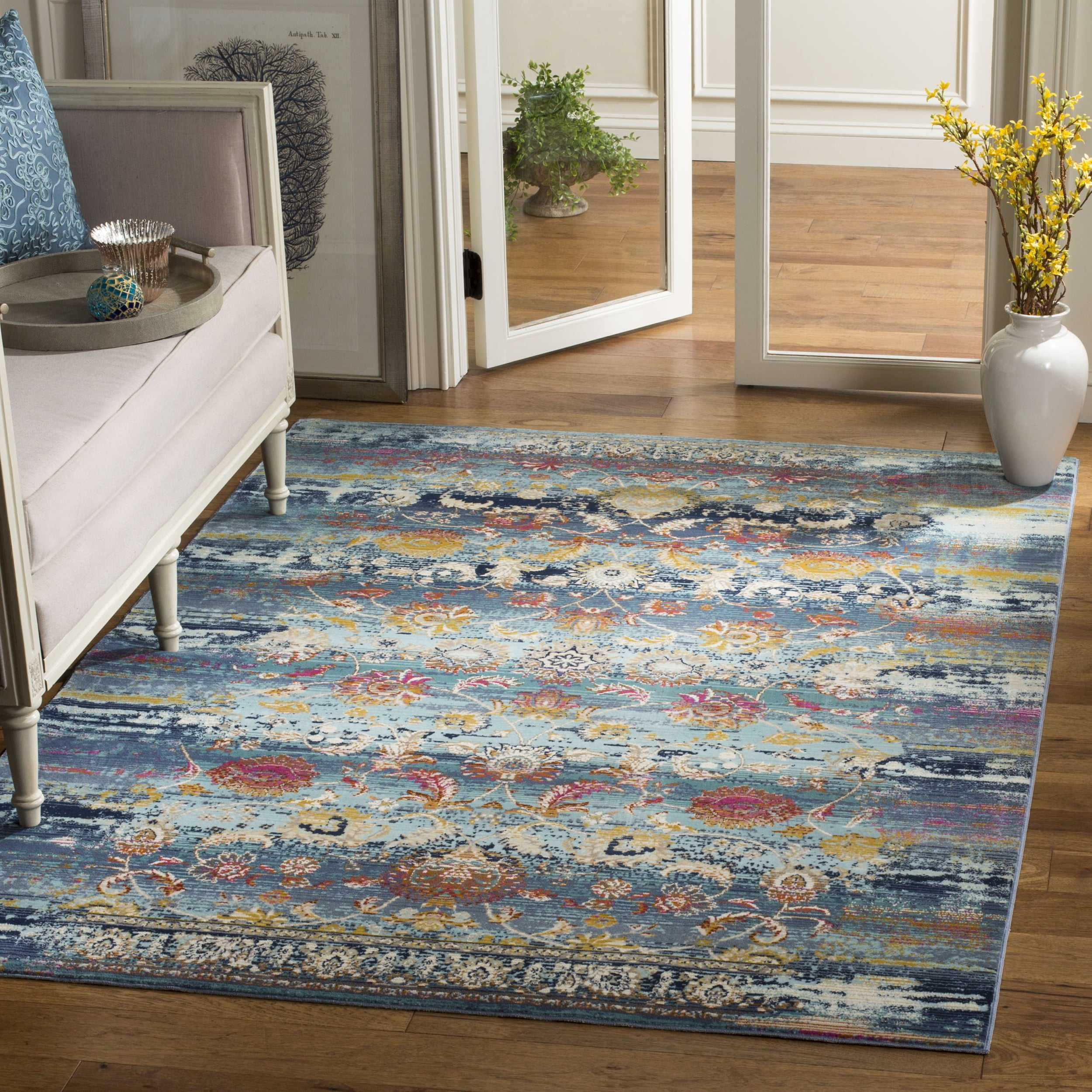 SAFAVIEH Baldwin Laila Oriental Area Rug, Teal/Beige, 6'7" x 6'7" Square