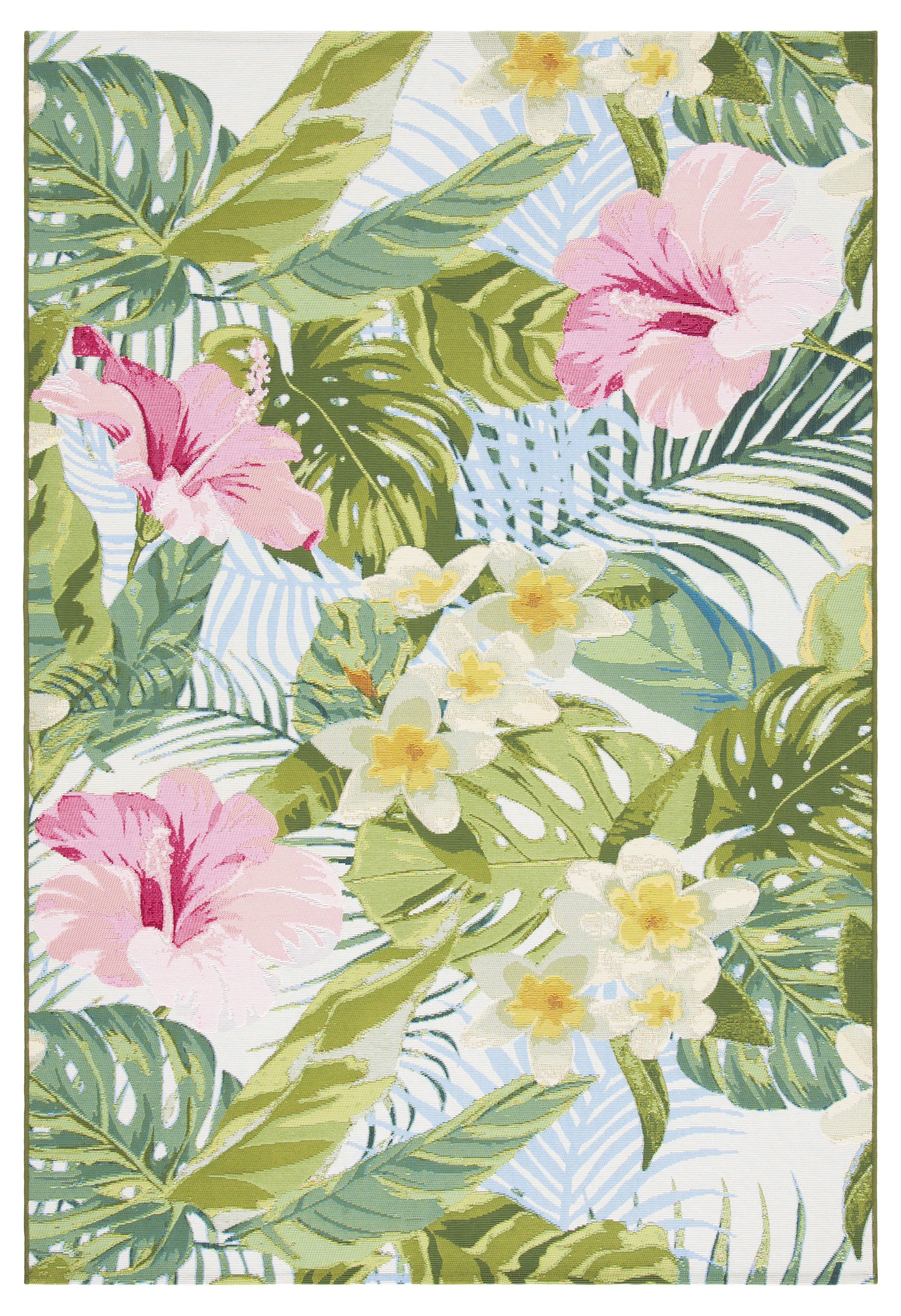SAFAVIEH Barbados Floral Outdoor Area Rug, Green/Pink, 3'3" x 5'3"