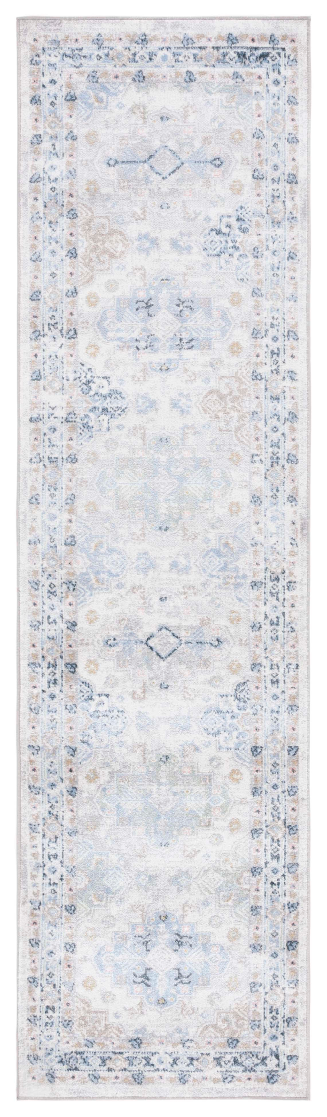 SAFAVIEH Bayside Zoja Oriental Polyester Machine Washable Runner Rug, Grey/Blue, 2'2" x 8'