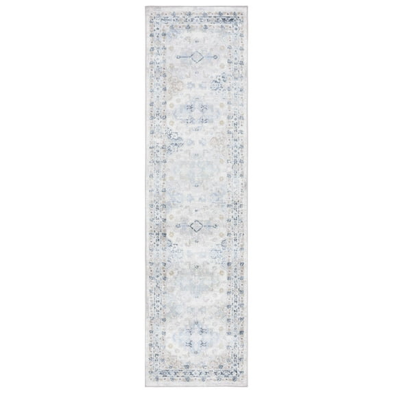 SAFAVIEH Bayside Zoja Oriental Polyester Machine Washable Runner Rug, Grey/Blue, 2'2" x 8'