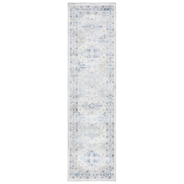 SAFAVIEH Bayside Zoja Oriental Polyester Machine Washable Runner Rug, Grey/Blue, 2'2" x 8'