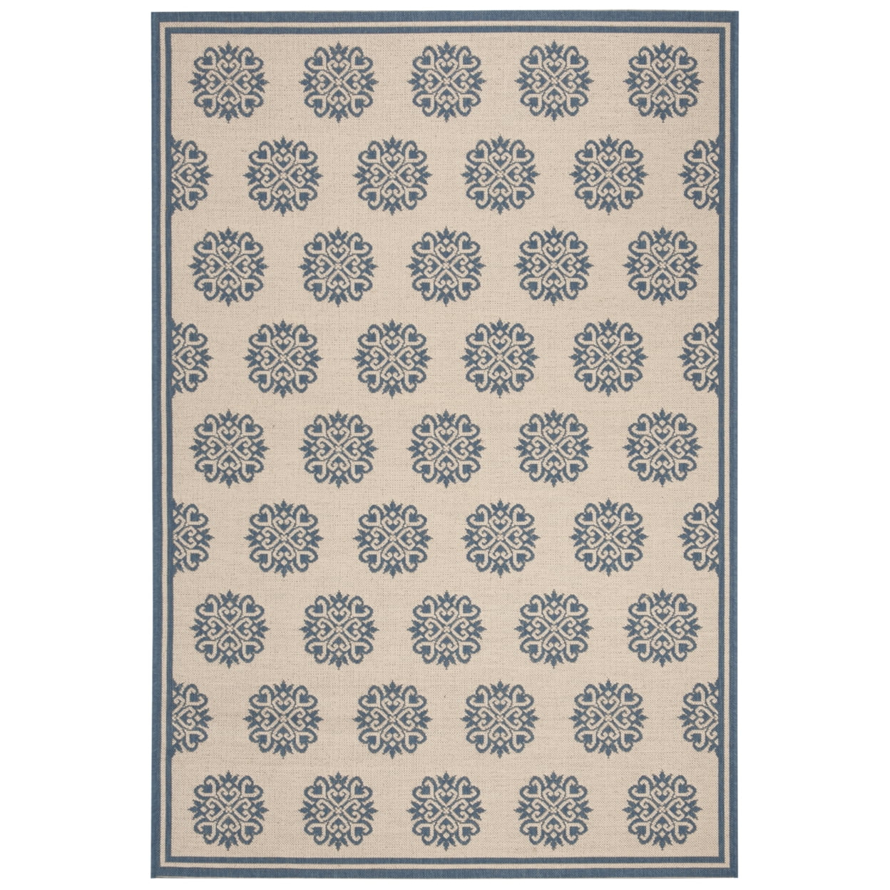 SAFAVIEH Beach House Callahan Geometric Indoor/Outdoor Area Rug Blue/Cream, 5'3" x 7'6"