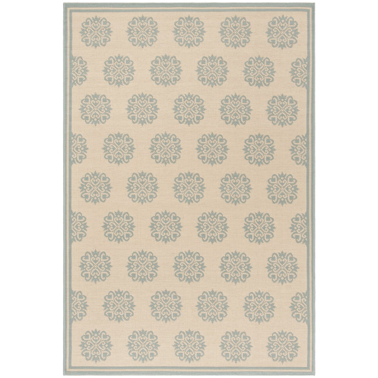 SAFAVIEH Beach House Callahan Geometric Indoor/Outdoor Area Rug Cream/Aqua, 5'3" x 7'6"