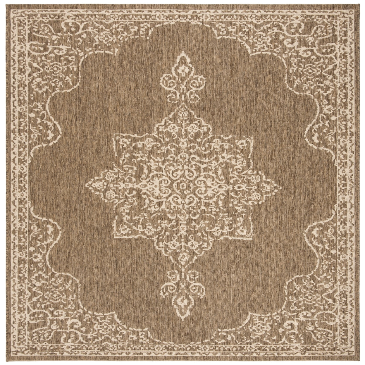 SAFAVIEH Beach House Harding Traditional Indoor/Outdoor Area Rug Cream/Beige, 6'7" x 6'7" Square