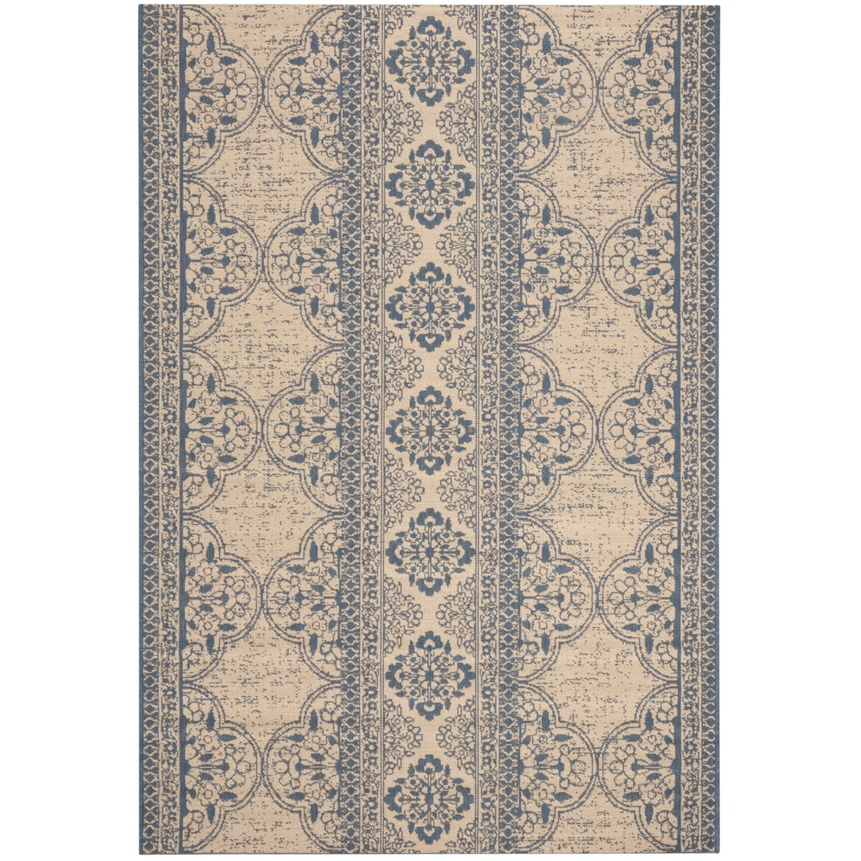 SAFAVIEH Beach House Kiaran Southwestern Indoor/Outdoor Area Rug Blue/Cream, 5'3" x 7'6"