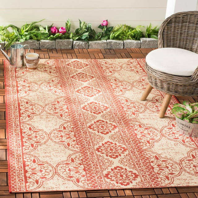 SAFAVIEH Beach House Kiaran Southwestern Indoor/Outdoor Area Rug Red/Cream, 5'3" x 7'6"