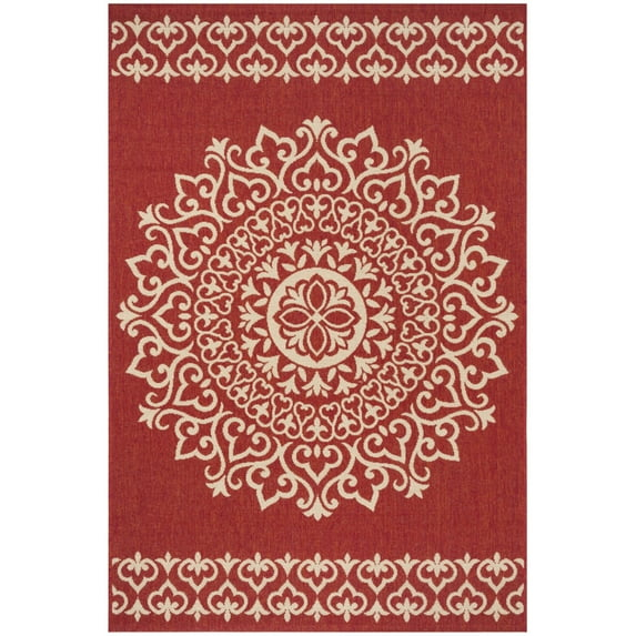 SAFAVIEH Beach House Lynette Medallion Indoor/Outdoor Area Rug, Red/Creme, 5'3" x 7'6"