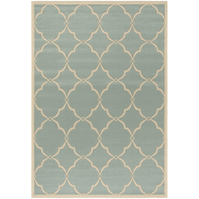SAFAVIEH Beach House Nick Indoor/Outdoor Area Rug Aqua/Cream, 5'3" x 7'6"