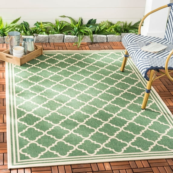 SAFAVIEH Beach House Nima Trellis Indoor/Outdoor Area Rug Green/Cream, 6'7" x 6'7" Square