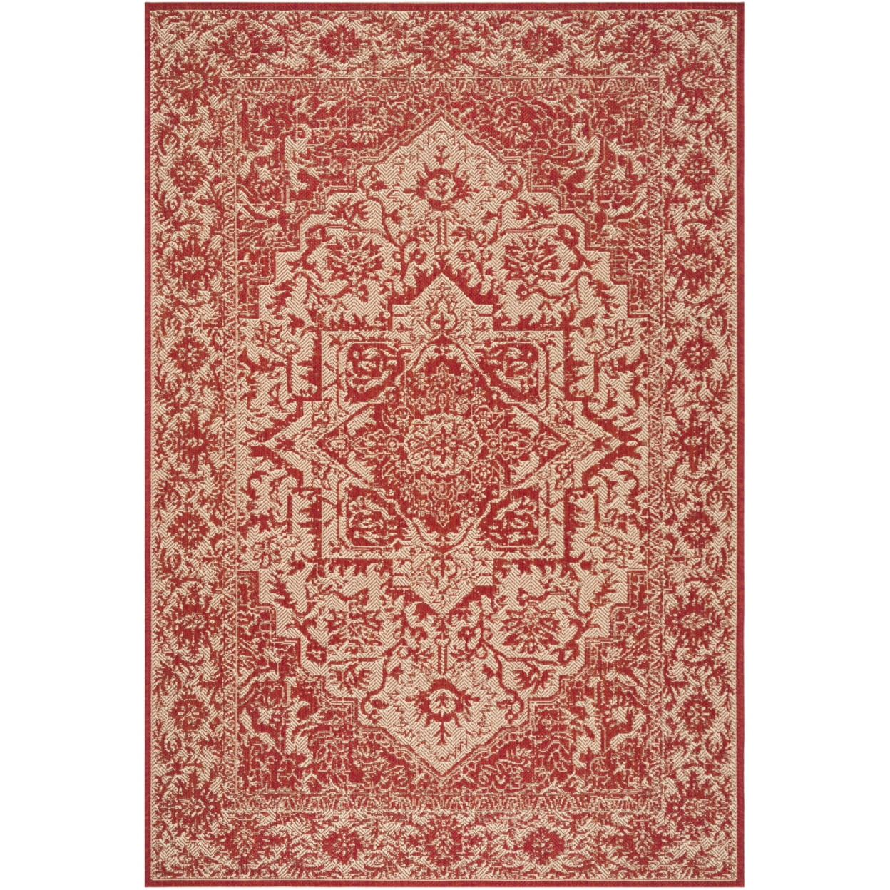 Beach House BHS139 Power Loomed Indoor/Outdoor Area Rug - Red/Creme - 5'3"x7'6" - Safavieh