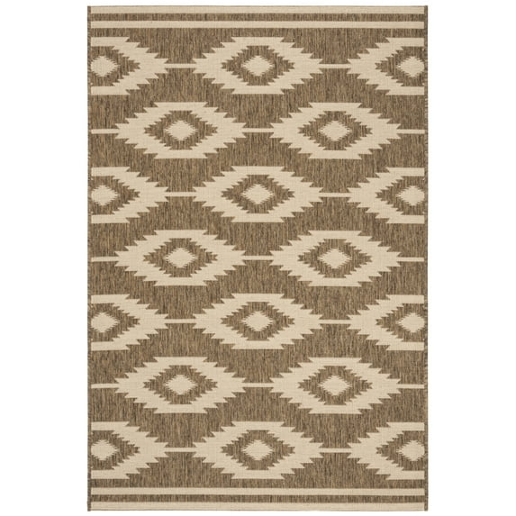 SAFAVIEH Beach House Vasiliki Geometric Indoor/Outdoor Area Rug, Cream/Beige, 3' x 5'