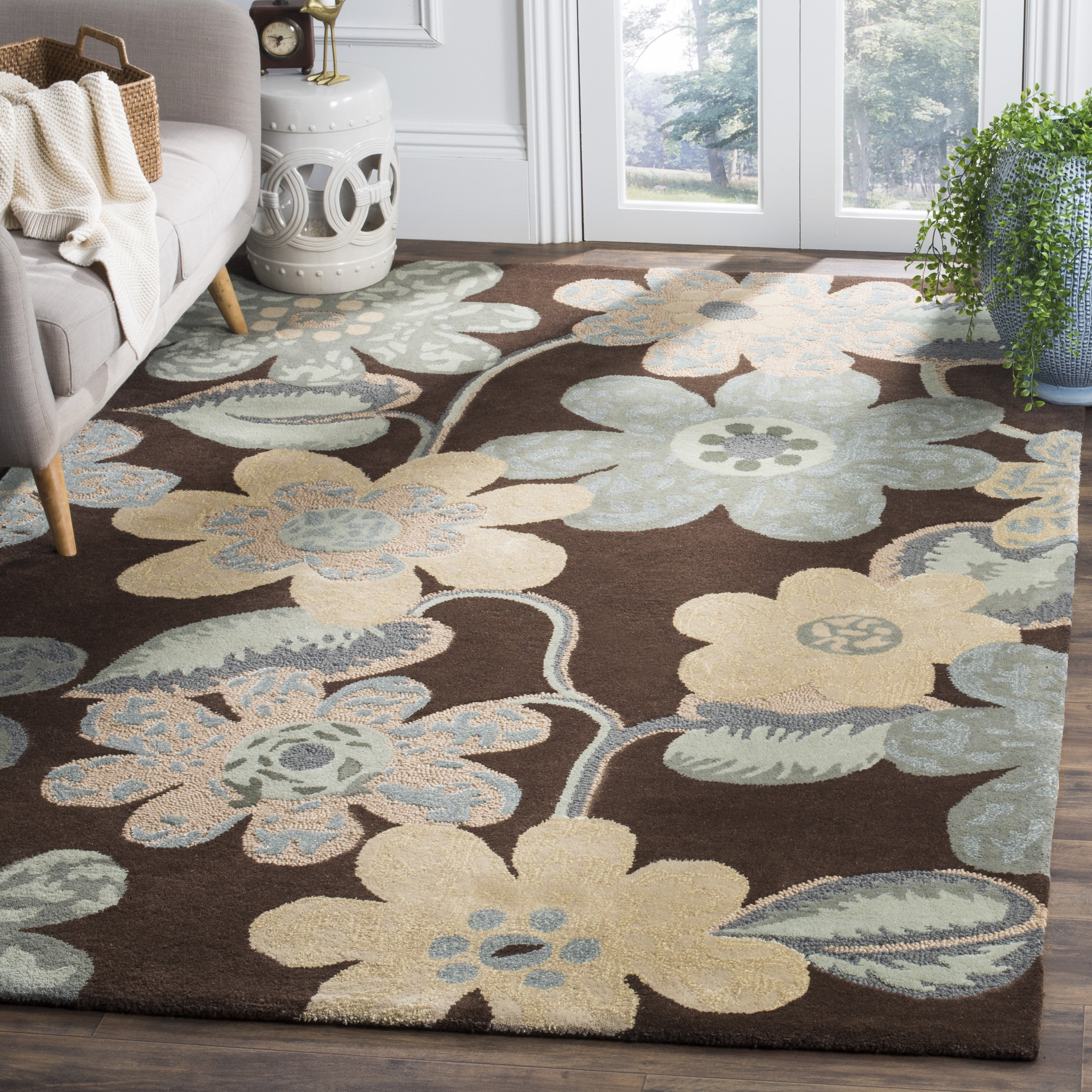 Bella BEL220 Hand Tufted Indoor Area Rug - Brown/Multi - 5'x5' - Safavieh