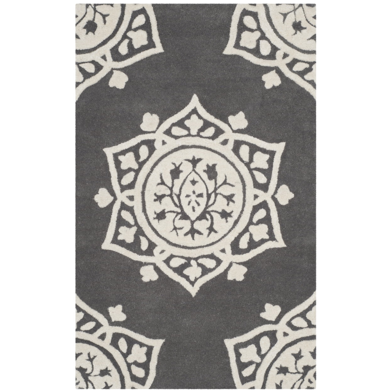 Bella BEL136 Hand Tufted Indoor Runner Rug - Dark Grey/Ivory - 2'6"x4' - Safavieh